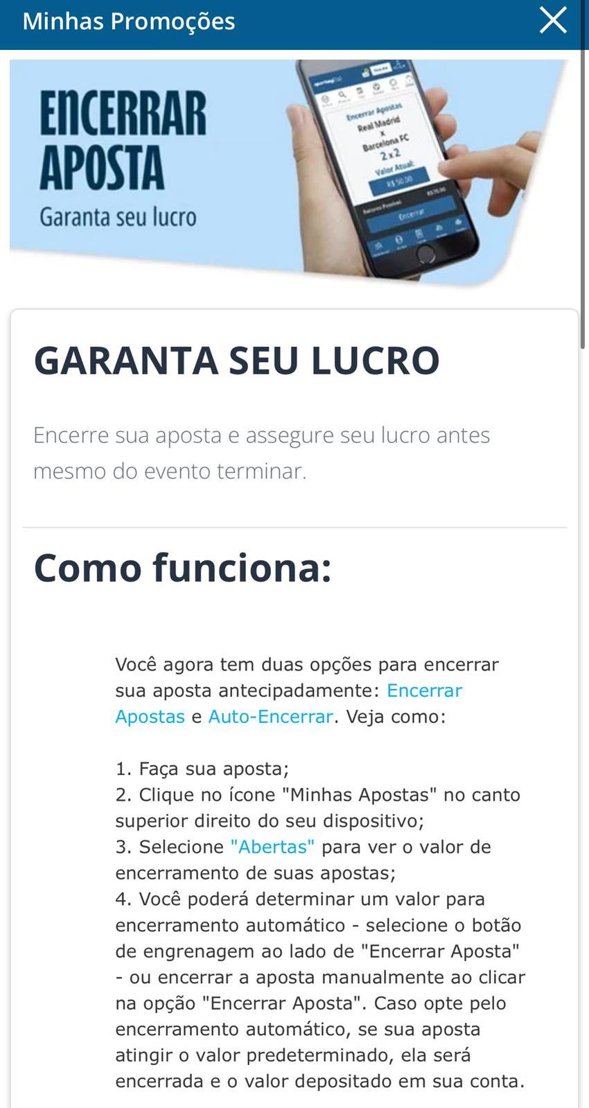 Captura da tela de Cash Out na Sportingbet.