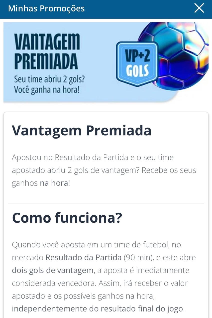 Captura da tela da promoção Vantagem Premiada na Sportingbet.