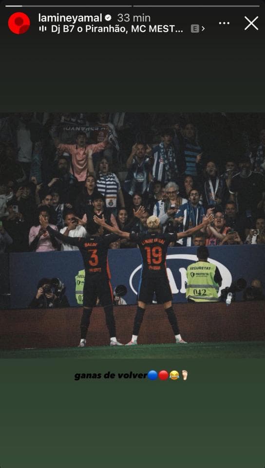 Storie de Lamine Yamal, do Barcelona, em provocação ao Espanyol (Foto: Reprodução/Instagram)