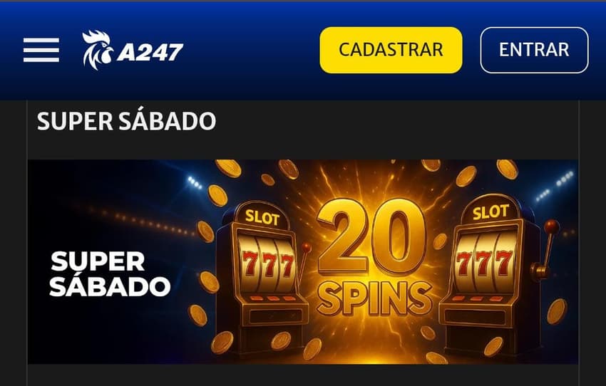 Captura de tela do bônus Super Sábado do cassino A247.