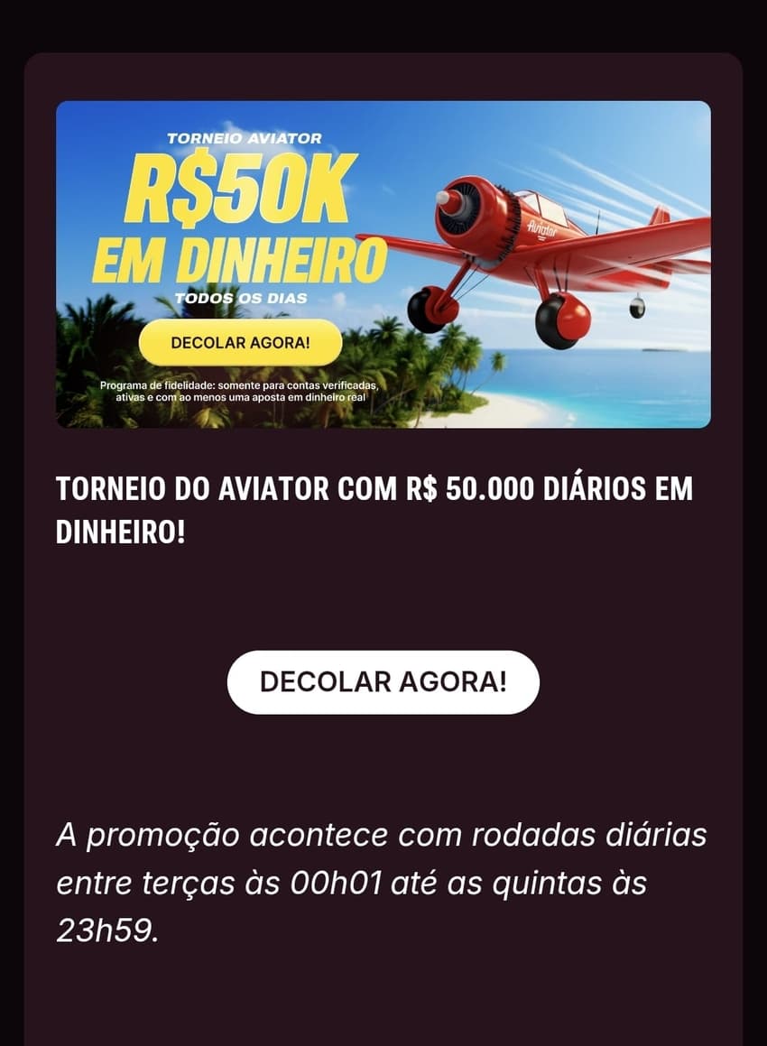 Captura de tela da Superbet com a oferta do Torneio do Aviator.