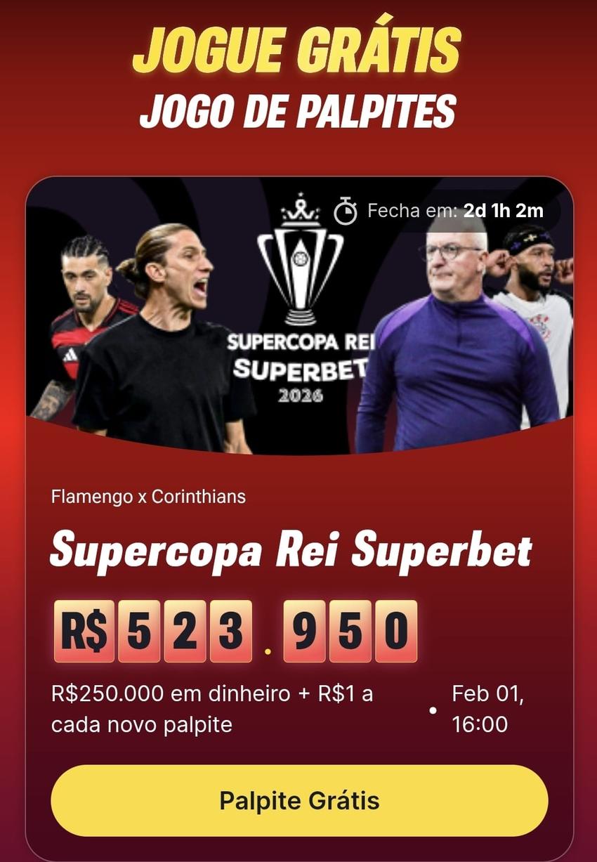 Captura de tela da oferta SuperSeis com palpites gratuitos na final da Supercopa Rei.