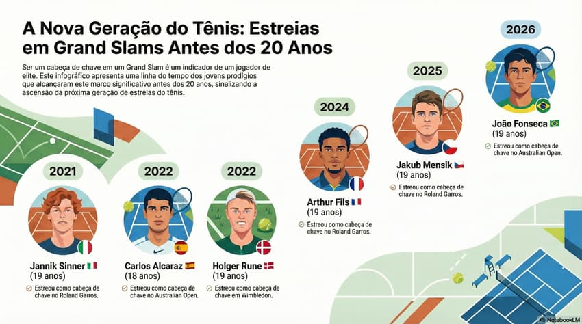 Gráfico mostra os mais jovens a estrear em Slams na década atual (IA)