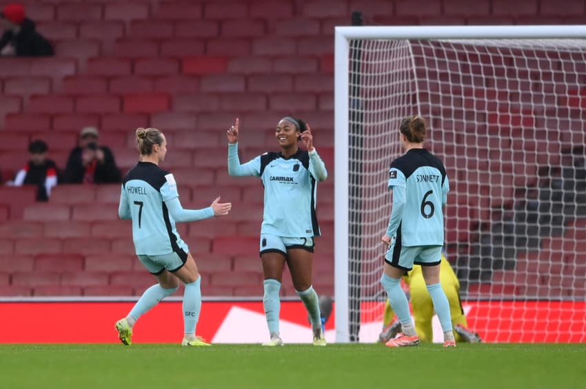 LONDON, ENGLAND - FEBRUARY 01: Jaedyn Shaw of Gotham FC celebrates scoring her team's third goal during the FIFA Women's Champions Cup 2026 Third Place Play Off match between ASFAR and Gotham FC at Arsenal Stadium on February 01, 2026 in London, England. (Photo by Harriet Lander - FIFA/FIFA via Getty Images)
