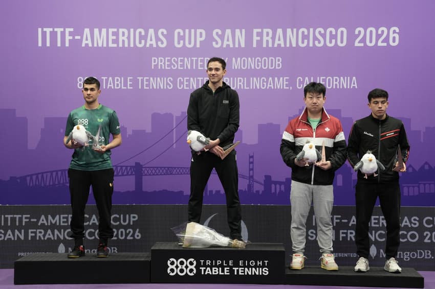 Pódio da Copa das Américas de tênis de mesa. Hugo Calderano foi o campeão. (Foto: ITTF Americas)