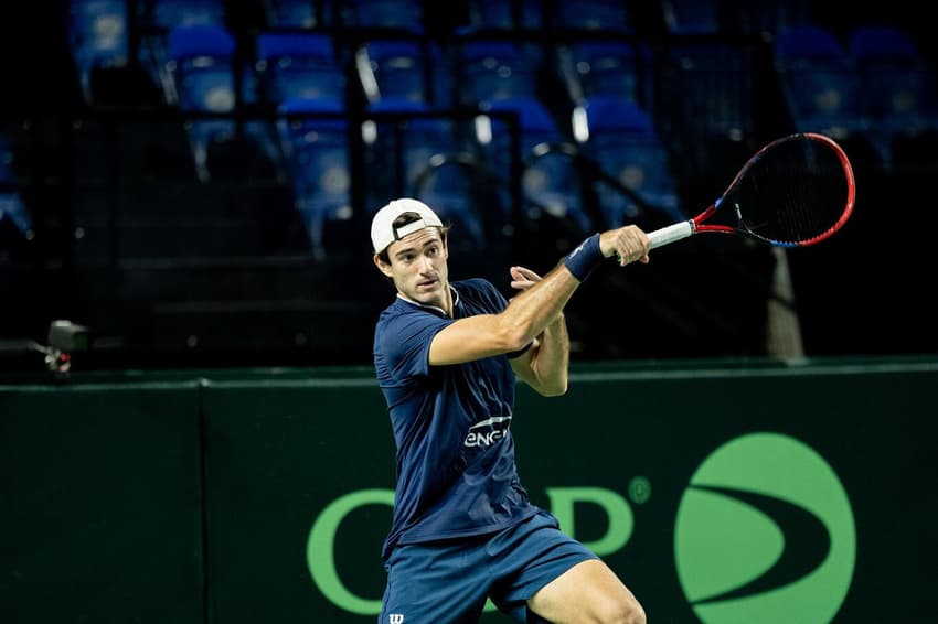 Gustavo Heide em treino do Brasil na Copa Davis (Foto: André Gemmer/CBT)