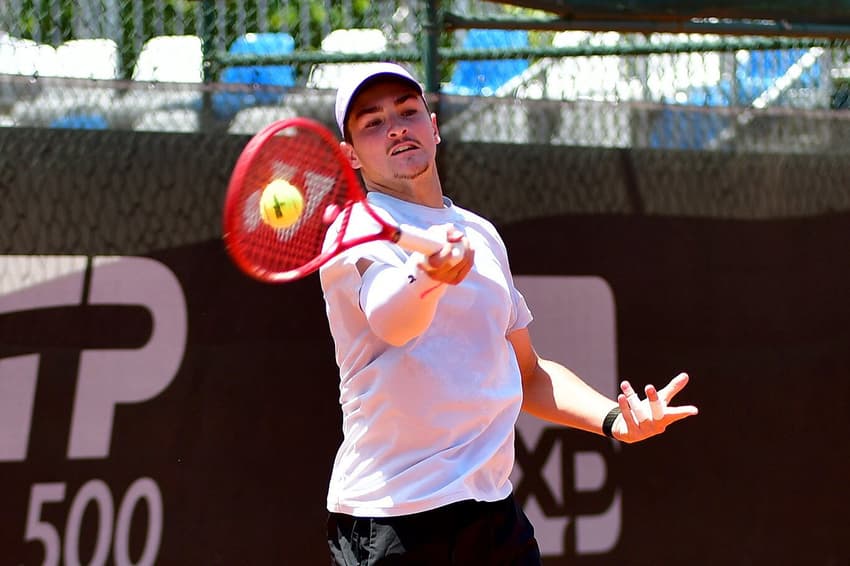 João Fonseca no treino neste domingo no Rio Open (Foto: João Pires/Fotojump)