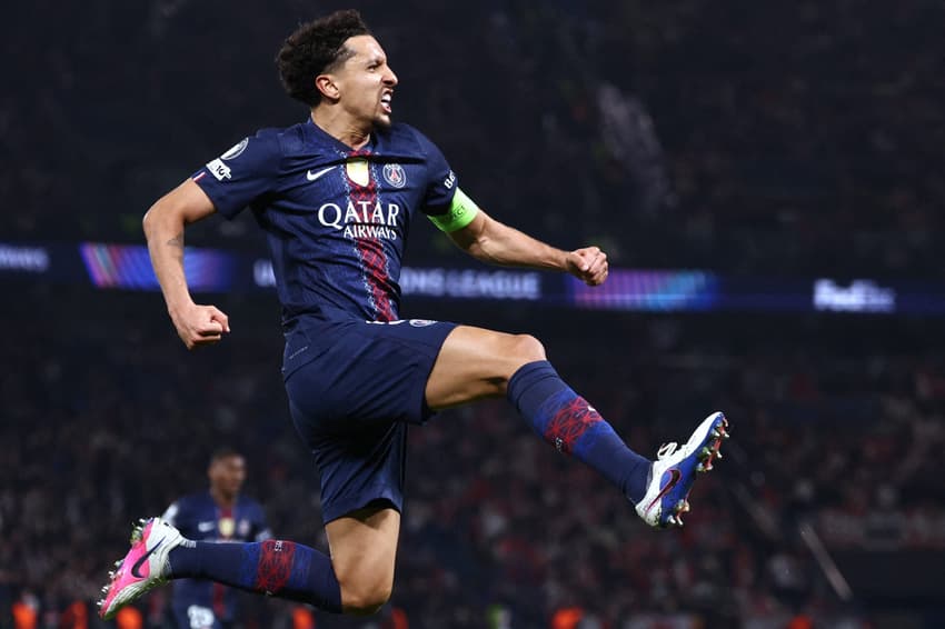 Marquinhos comemora gol marcado pelo PSG sobre o Monaco, na Champions League