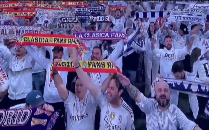 Torcedor do Real Madrid que fez suposta saudação nazista no canto inferior esquerdo (Foto: Reprodução/X)