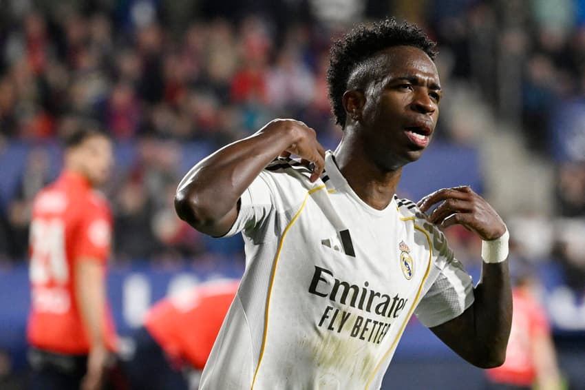 Vini Jr marcou na derrota do Real Madrid sobre o Osasuna por La Liga (Foto: ANDER GILLENEA / AFP) brasileiros