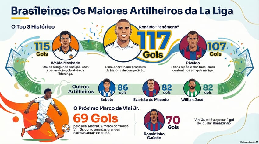 Vini Jr supera Neymar e se aproxima de marca de gols de Ronaldinho Gaúcho em La Liga