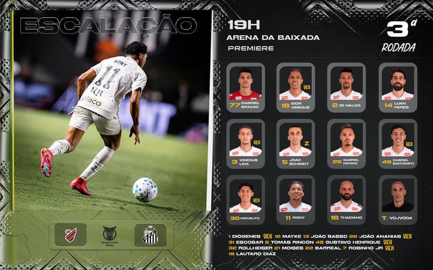 O Santos está escalado para o duelo diante do Athletico-PR, na Arena da Baixada. (Foto: Divulgação/ Santos FC)