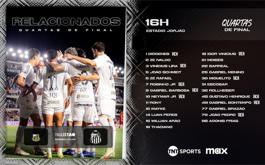 Santos divulga a lista de relacionados para a partida contra o Novorizontino. (Foto: Divulgação/ Santos FC)