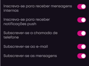 Configurações de notificações e mensagens promocionais no app da VBet