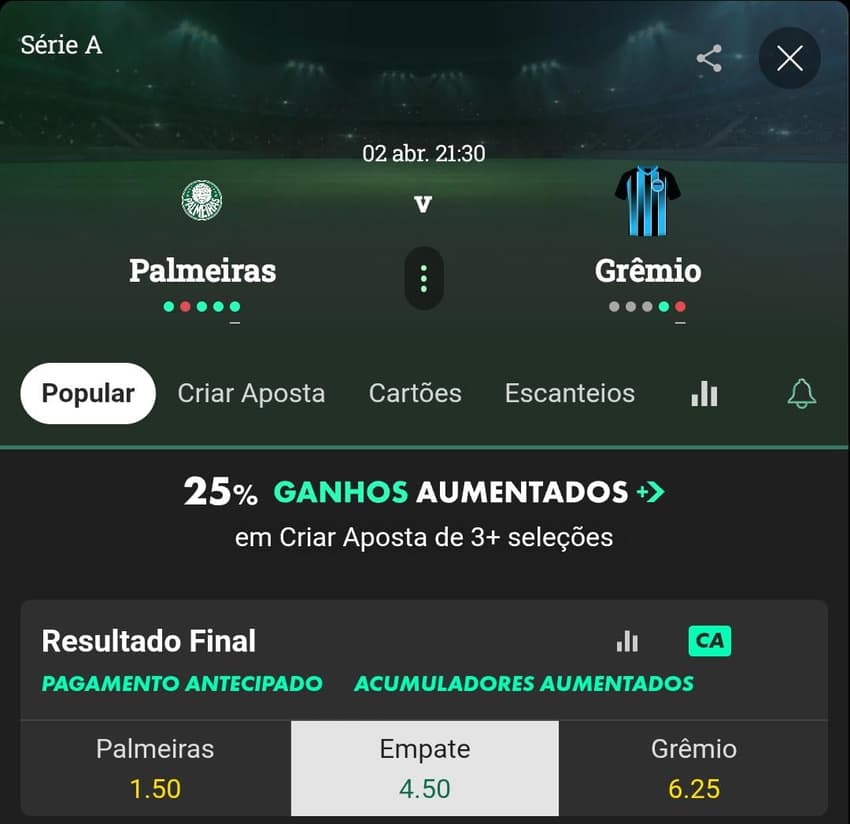 Captura de tela de um evento esportivo na bet365.
