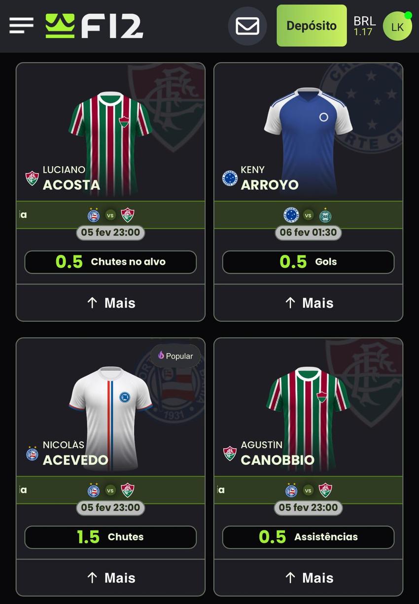 Captura da tela do Chute Certo na F12 Bet, uma casa de apostas com Libertadores.