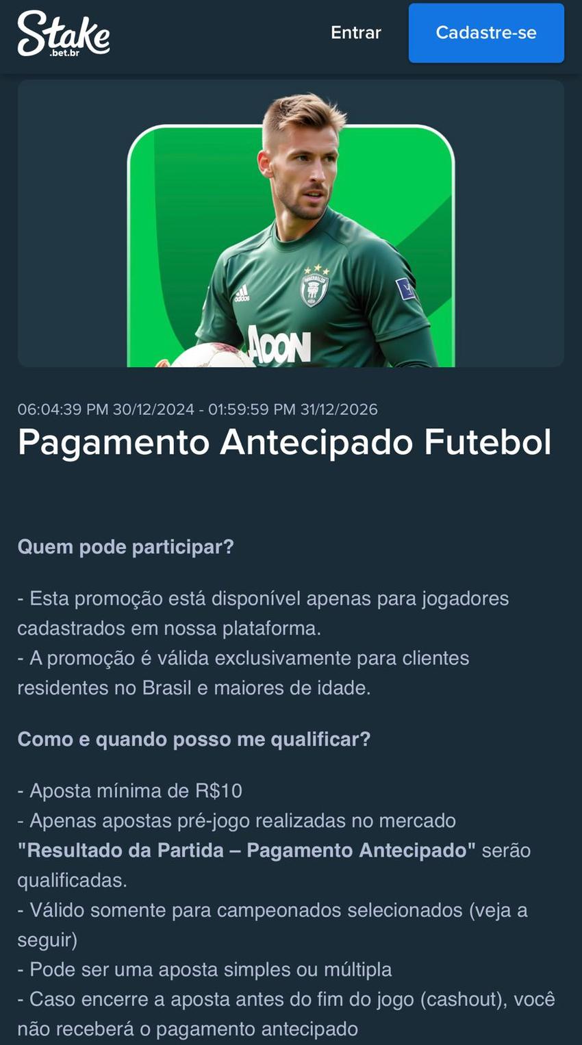  Captura da tela do Pagamento Antecipado na Stake, uma das casas com apostas na Libertadores.