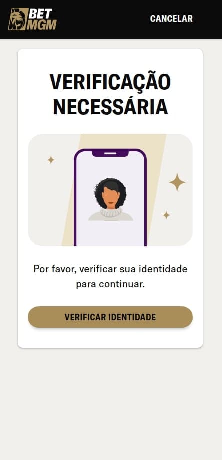 Tela de verificação de identidade BetMGM solicitando confirmação de dados