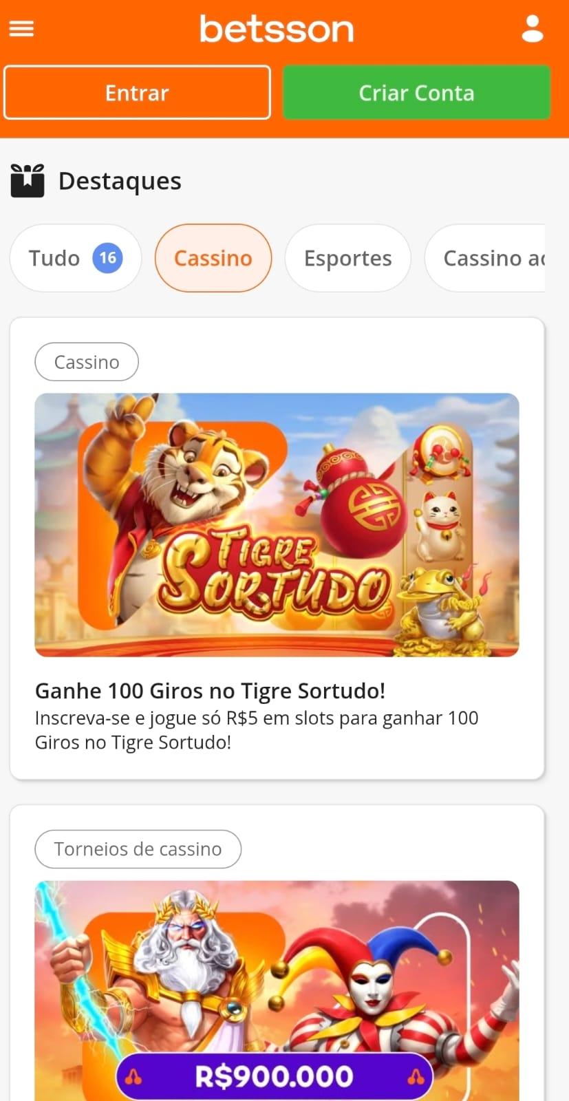 Captura de tela da página de bônus da Betsson com opções para esportes e cassino.