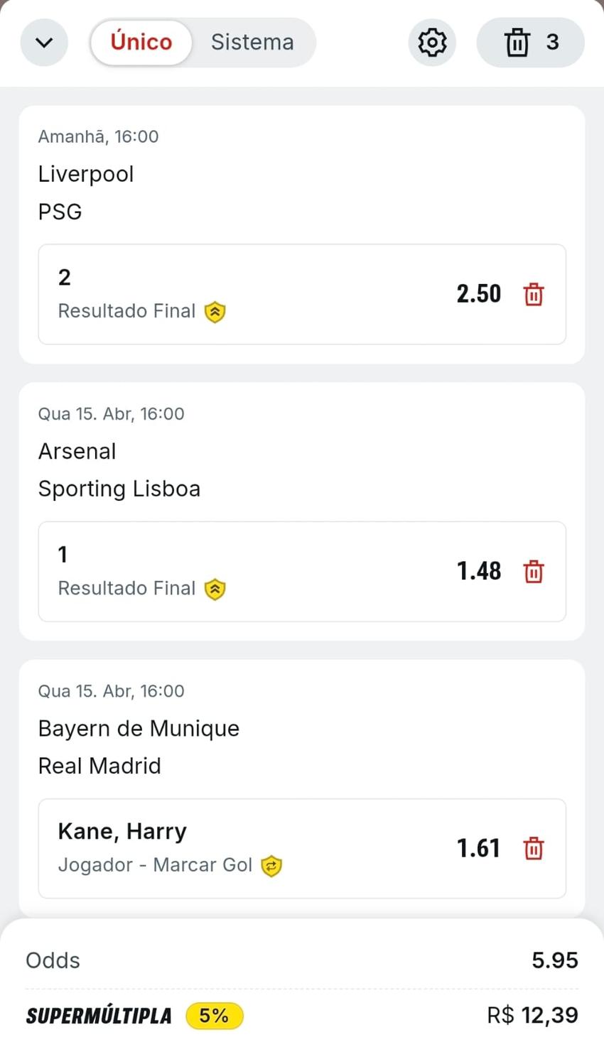 Captura de tela de uma aposta múltipla com Pagamento Antecipado na Superbet