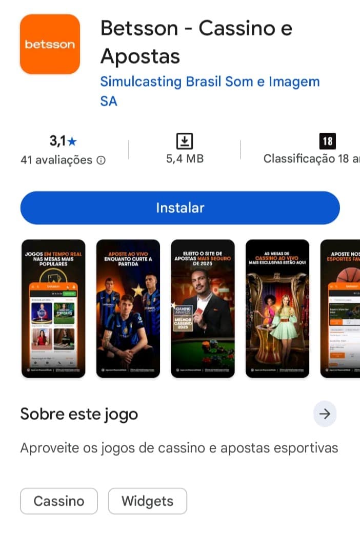 Captura de tela do app da Betsson na Google Play Store.