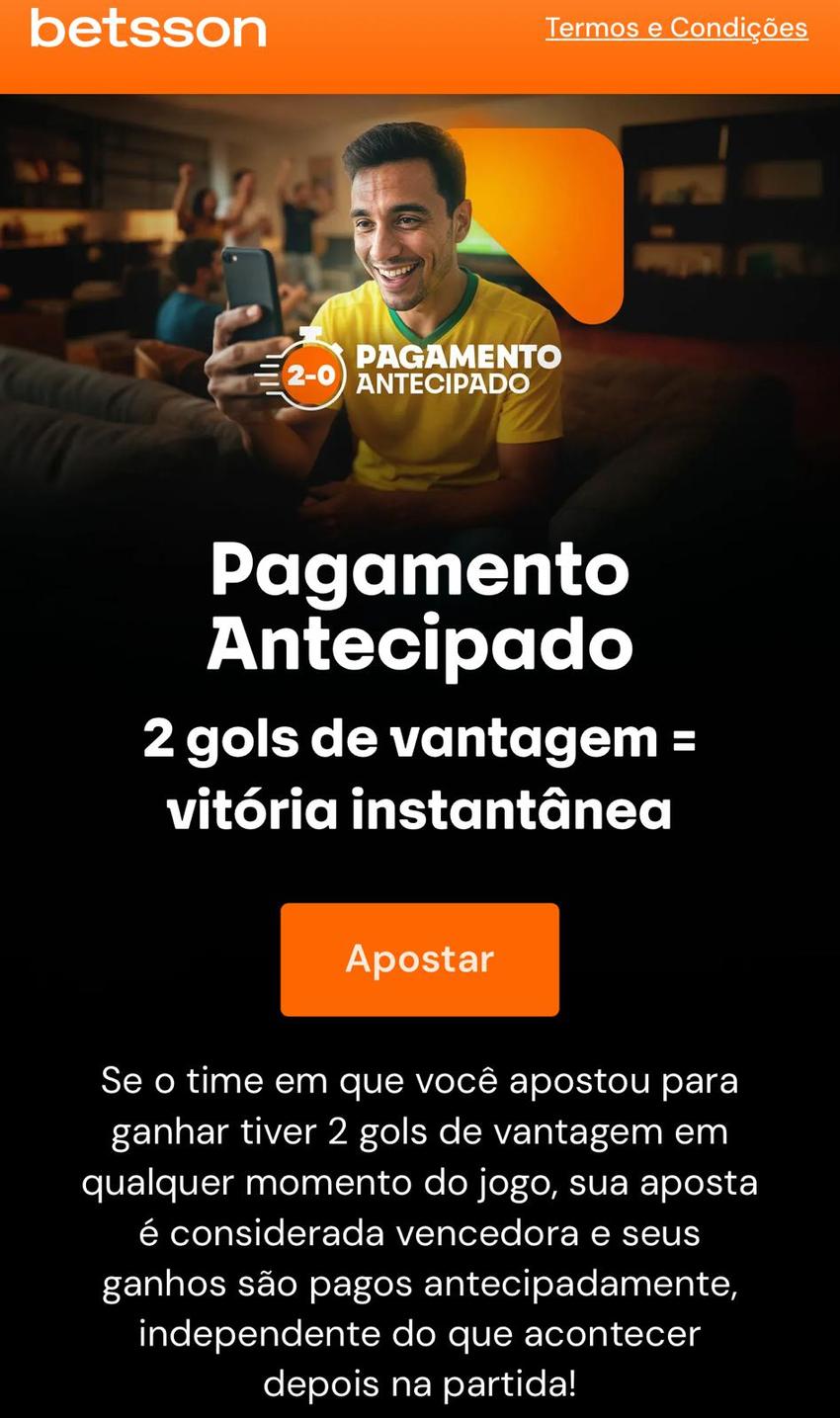Captura da tela de Pagamento Antecipado na Betsson.