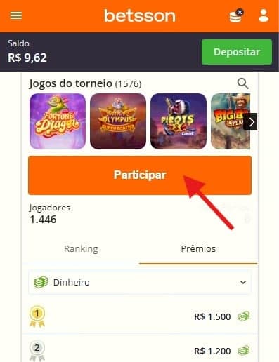 Captura da tela de promoções na Betsson.