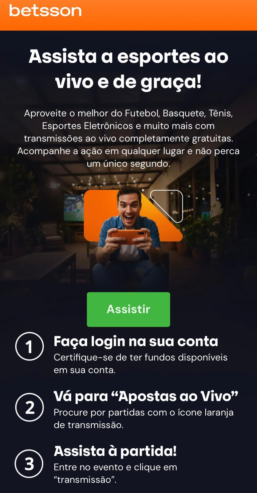 Captura de tela de streaming ao vivo sem o bônus Betsson ativado.