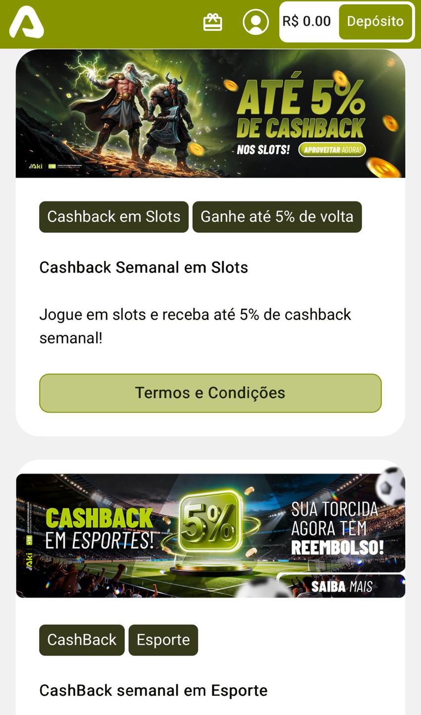  Captura de tela das promoções de cashback na Betaki.