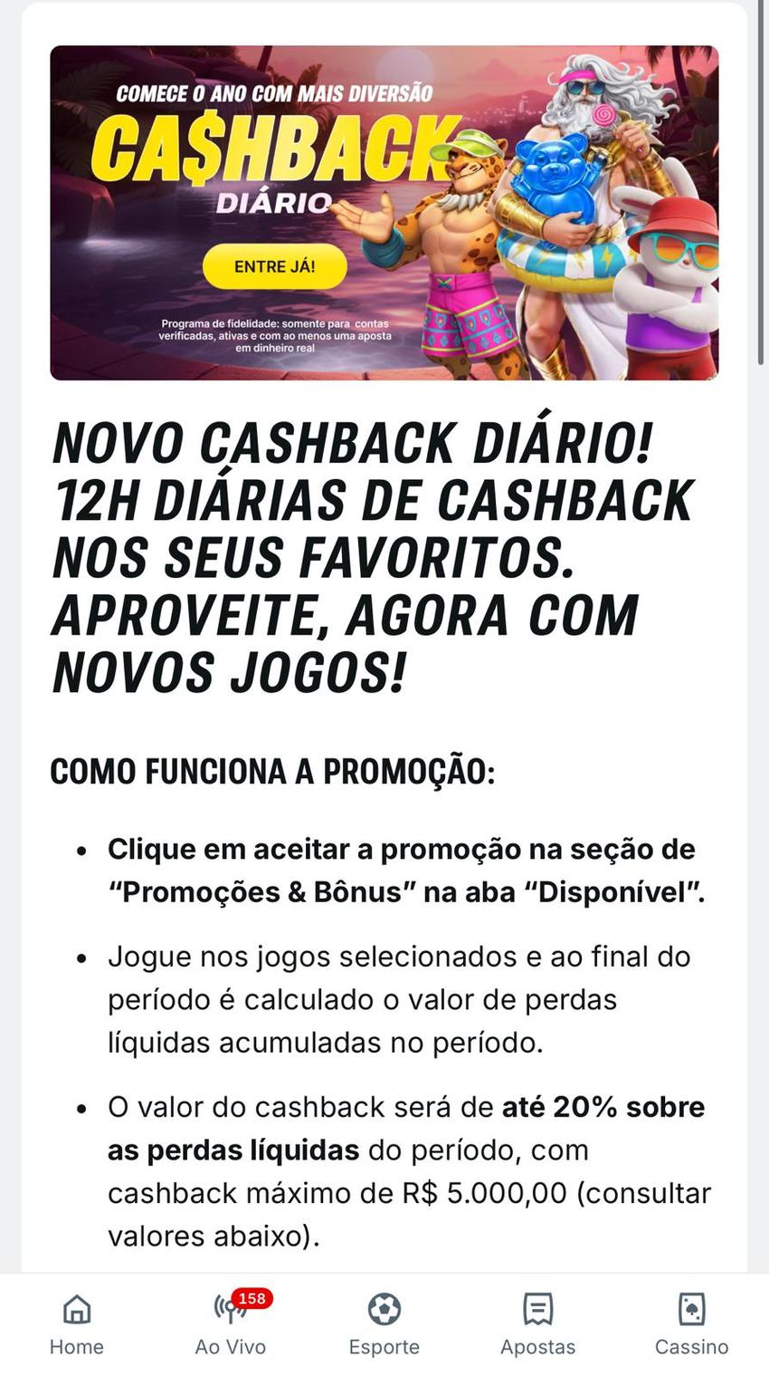 Captura da tela de cashback diário em cassino na Superbet.