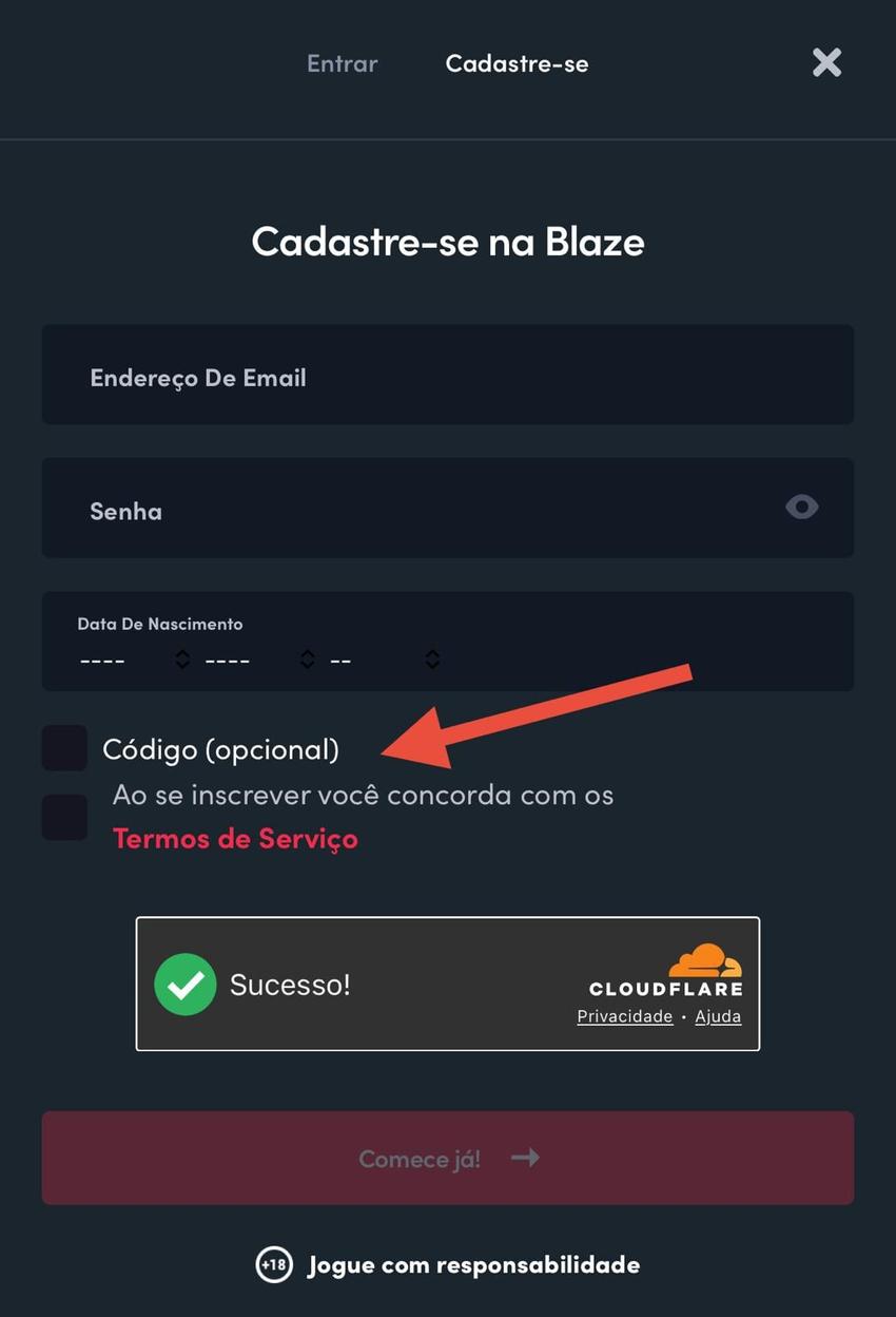 Captura da tela de cadastro na Blaze.