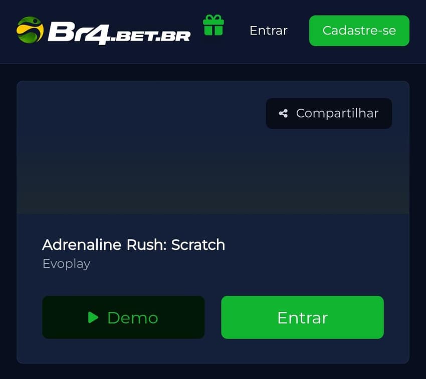 Captura de tela da versão demo de Adrenaline Rush: Scratch no cassino BR4Bet.