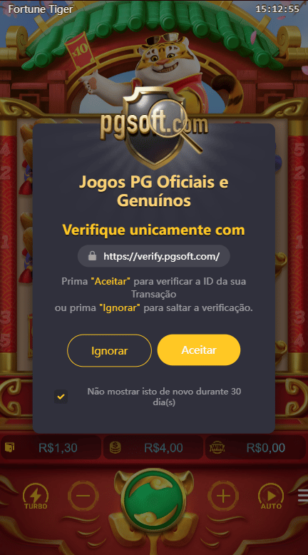 Janela de verificação confirmando autenticidade do Fortune Tiger na Sportingbet