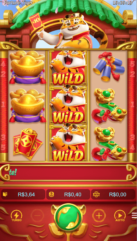 Tela do slot Fortune Tiger com símbolos Wild alinhados e interface de apostas ativa
