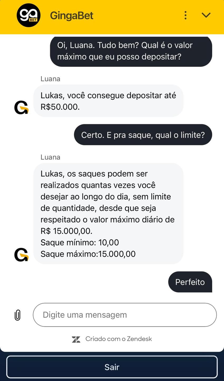 Captura da tela de atendimento via chat ao vivo na GingaBet.