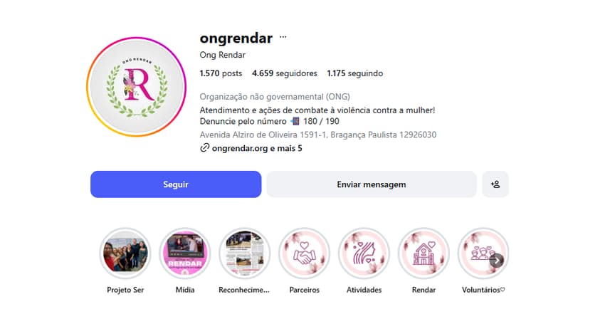 Instagram oficial da ONG Rendar (Foto: Reprodução)