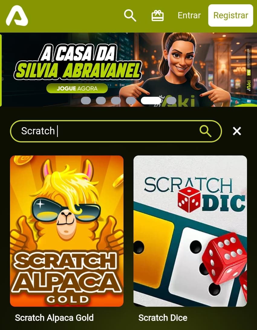 Captura de tela dos jogos de raspadinha na Betaki.