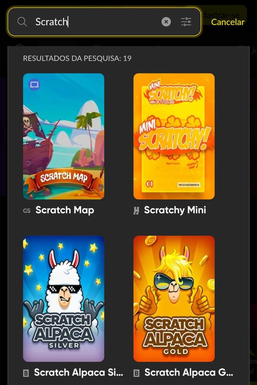 Captura de tela dos jogos de raspadinha na Betboom.