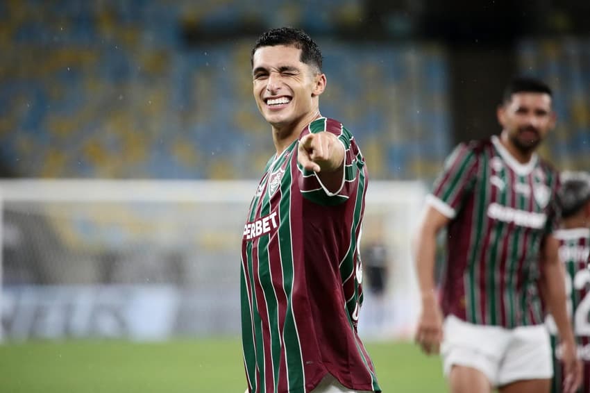 Kevin Serna comemora seu gol pelo Fluminense sobre o Maricá (Foto: Alexandre Durão/Zimel Press/Gazeta Press)