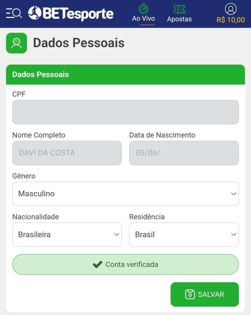 Captura de tela da página de pagamento da BETesporte.