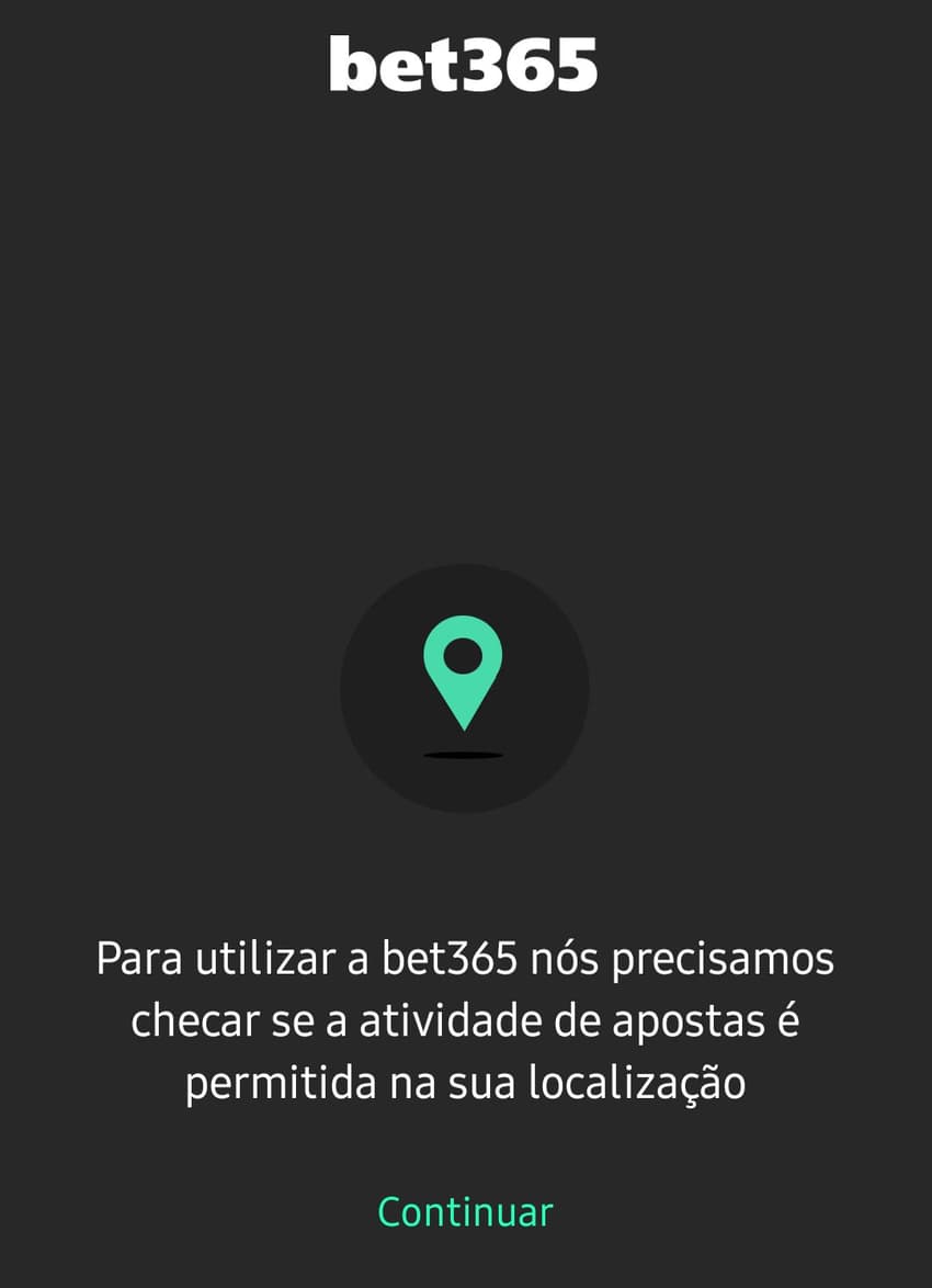 Captura de tela do aviso de localização da bet365.