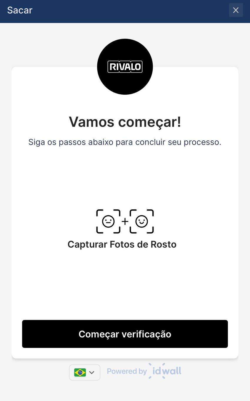 Captura de tela da verificação de identidade para sacar com Pix na Rivalo.