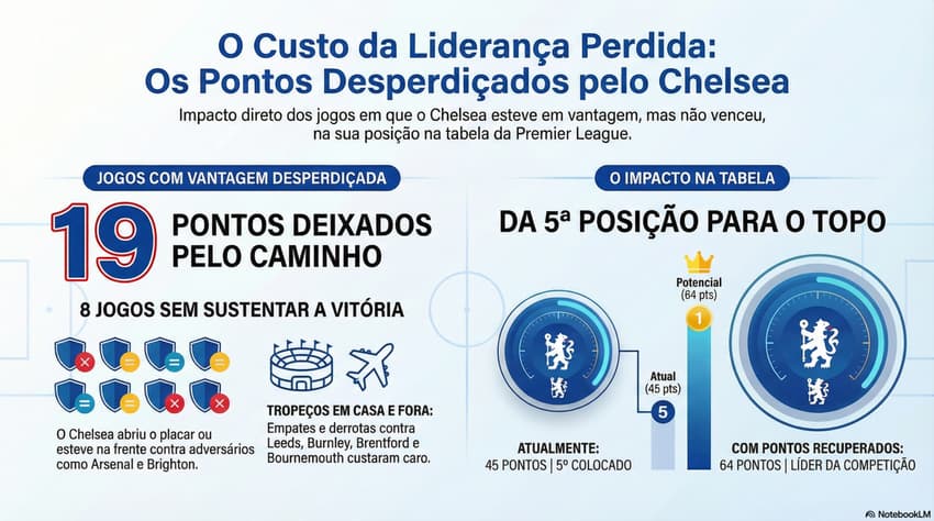 Pontos perdidos pelo Chelsea na Premier League (Foto: Notebook/LM)