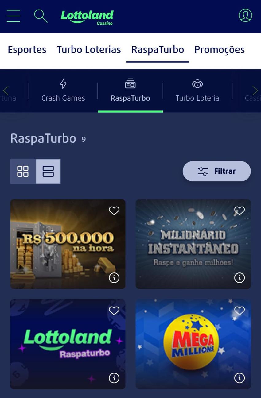 Captura de tela dos jogos RaspaTurbo no cassino Lottoland.