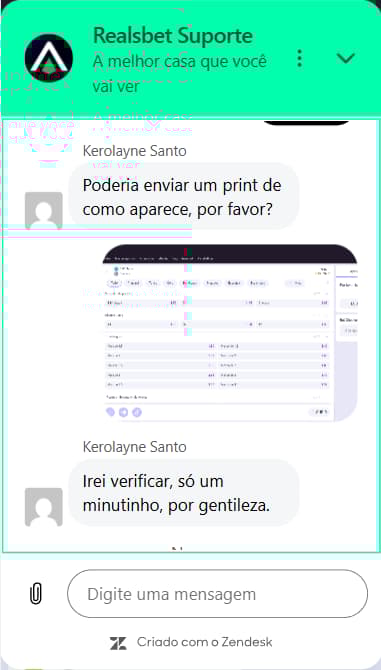 Atendimento via chat ao vivo da Reals Bet