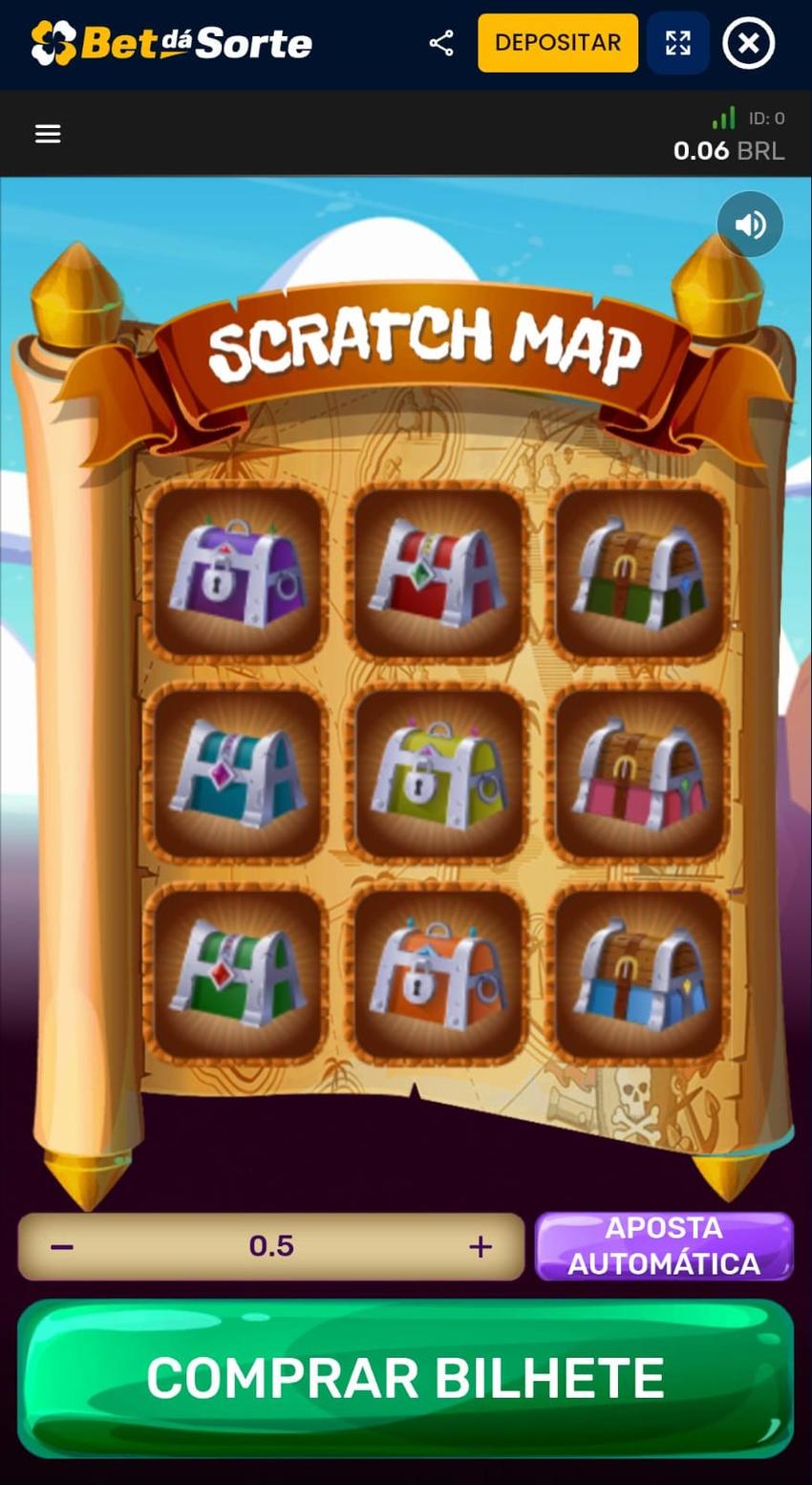 Captura de tela da raspadinha online Scratch Map na Bet Dá Sorte.