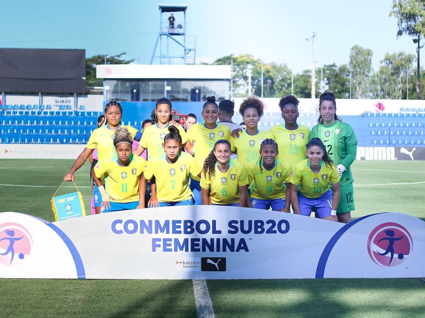 Time do Brasil no Sul-Americano Feminino Sub-20 de 2026, contra o Equador. (Foto: Staff Images / CBF)