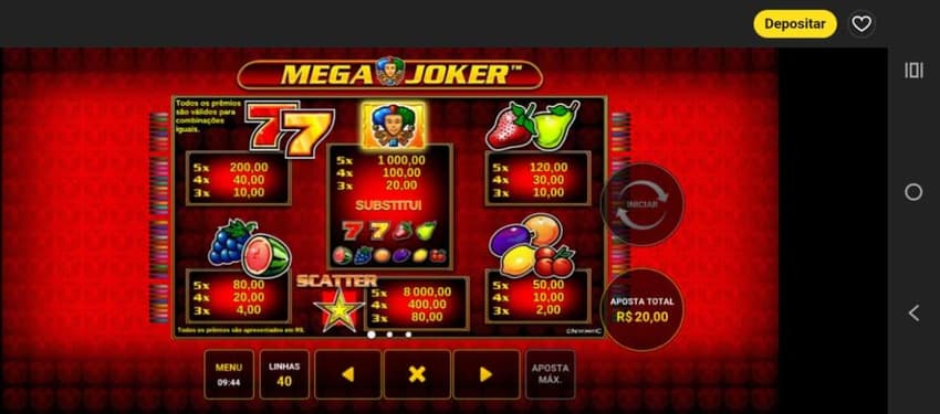 Captura de tela feita no dia 25/02/2026 do slot Mega Joker na bet365.