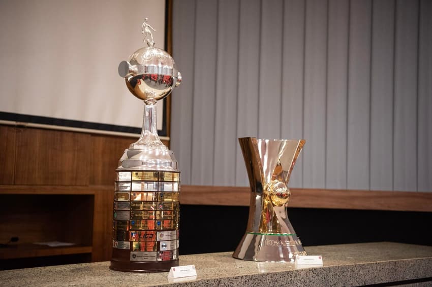 Troféus da Libertadores e do Brasileirão conquistados pelo Flamengo (Foto: Delmiro Junior/Photo Premium/Gazeta Press)