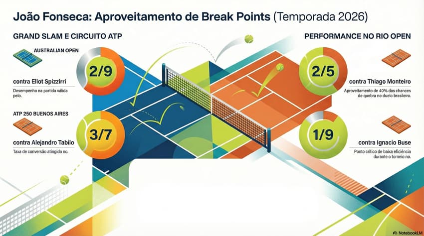 Gráfico mostra o  aproveitamento de break points de João Fonseca em 2026 (Reprodução)